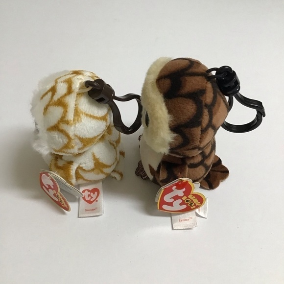 Ty Beanie Boos SET Owl Key Ring Clips Sammy Swoops Mini Plush Stuffed Animal Toy - Picture 10 of 12